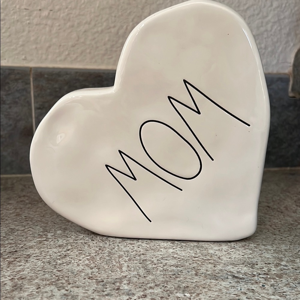 Rae Dunn White Heart MOM Decor